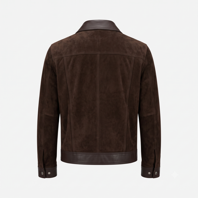 Dark Brown Suede & Leather Trucker Jacket