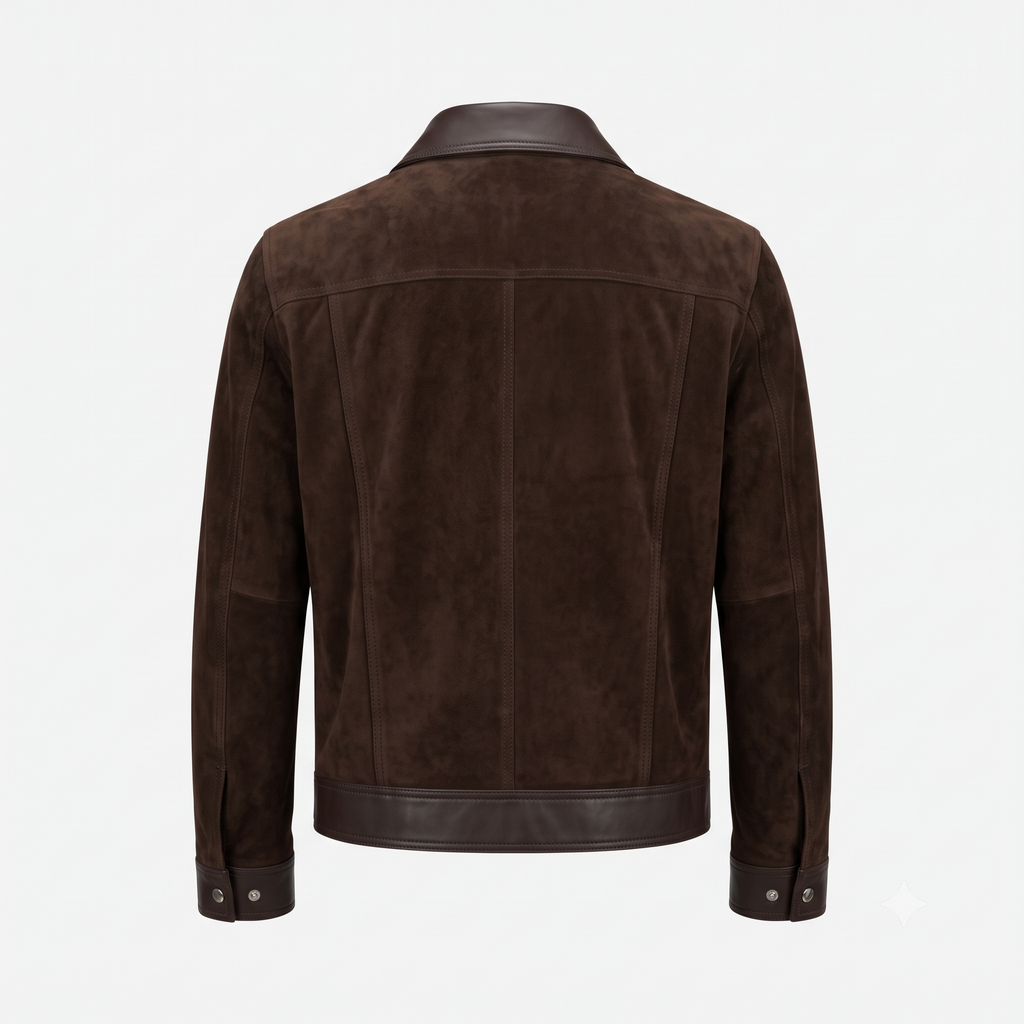 Dark Brown Suede & Leather Trucker Jacket