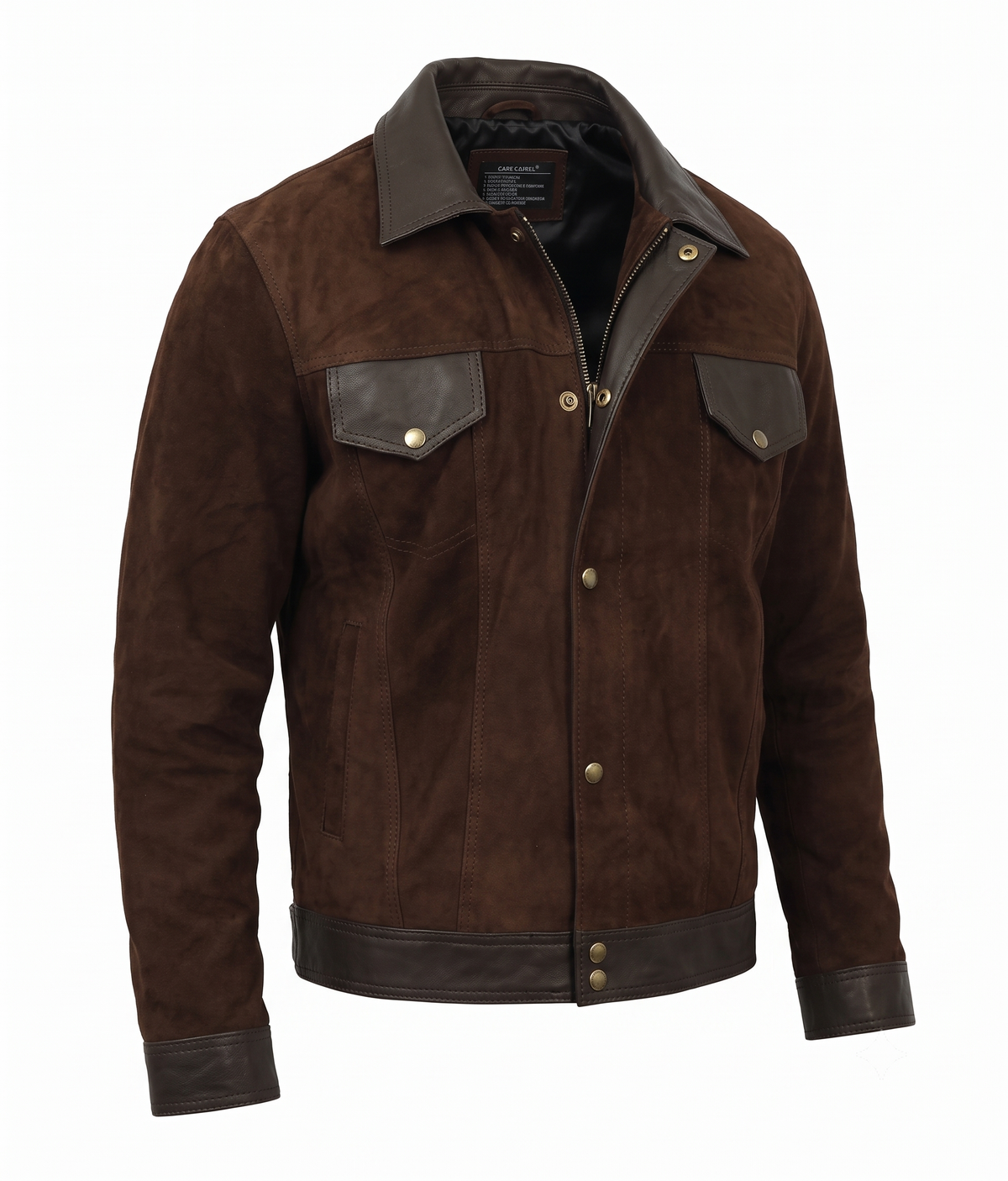 Dark Brown Suede & Leather Trucker Jacket