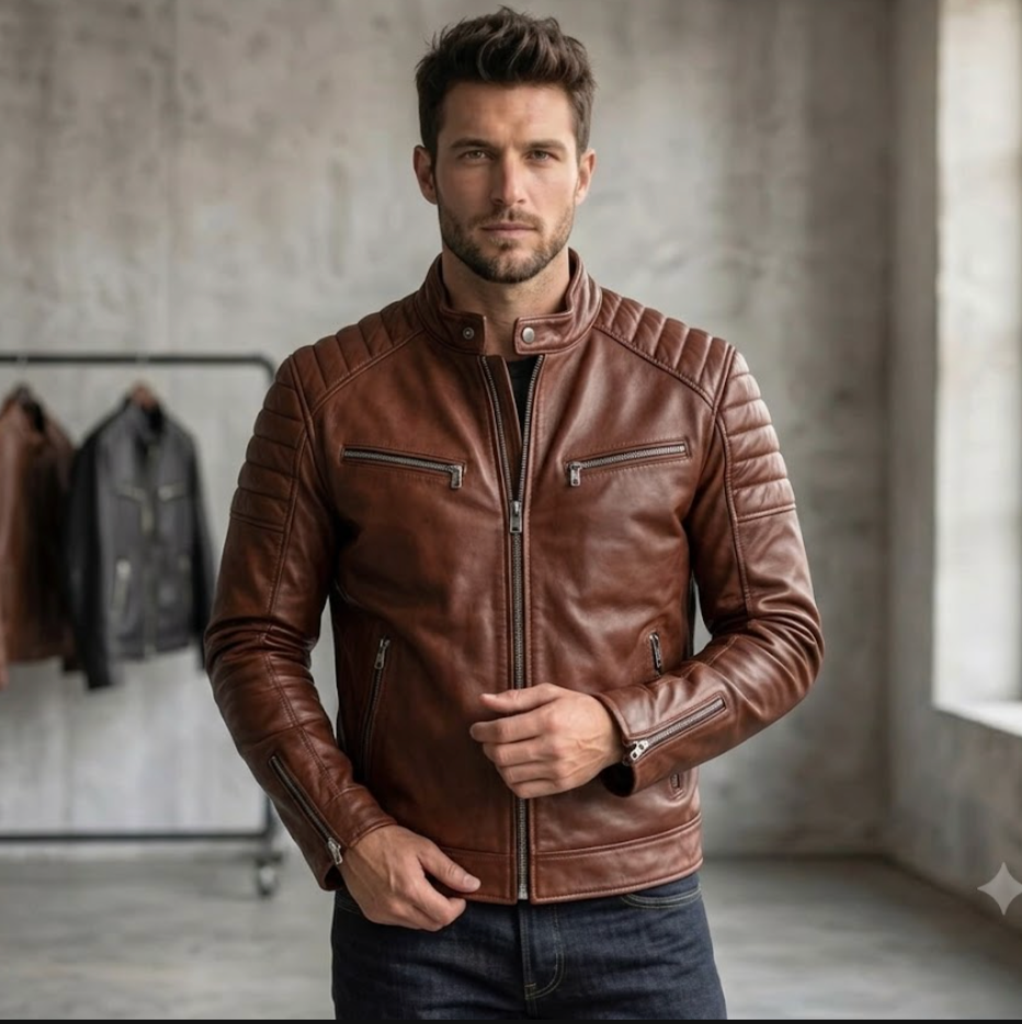 Men's 90s Minimalist Two-Button Leather Blazer