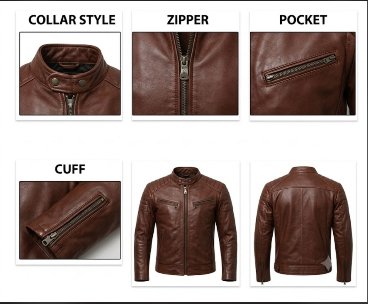 Men's Diamond Quilted Shoulder Cafe Leather Jacket