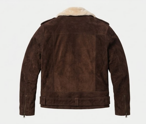Men's Chocolate Brown Suede Shearling Biker Jacket