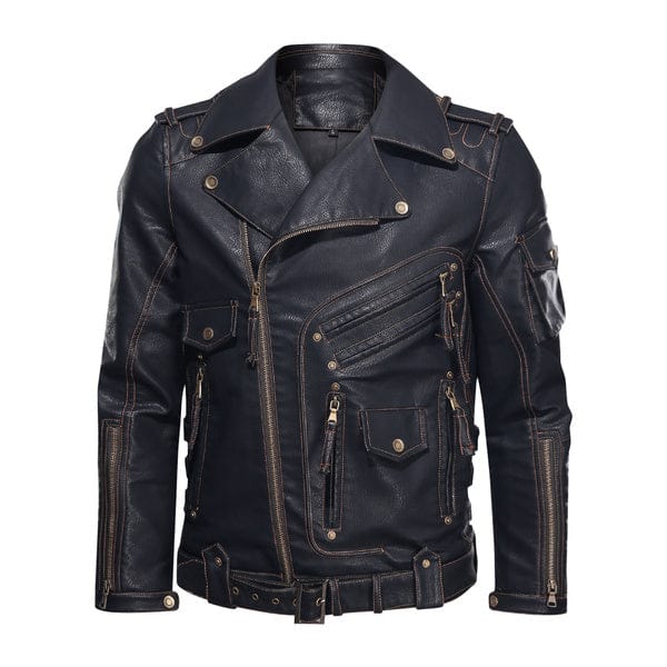 Multi-Pocket Biker Leather Jacket