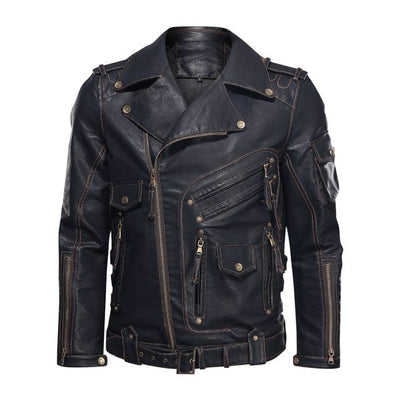Multi-Pocket Biker Leather Jacket
