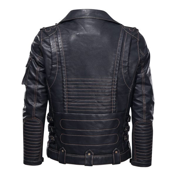 Multi-Pocket Biker Leather Jacket