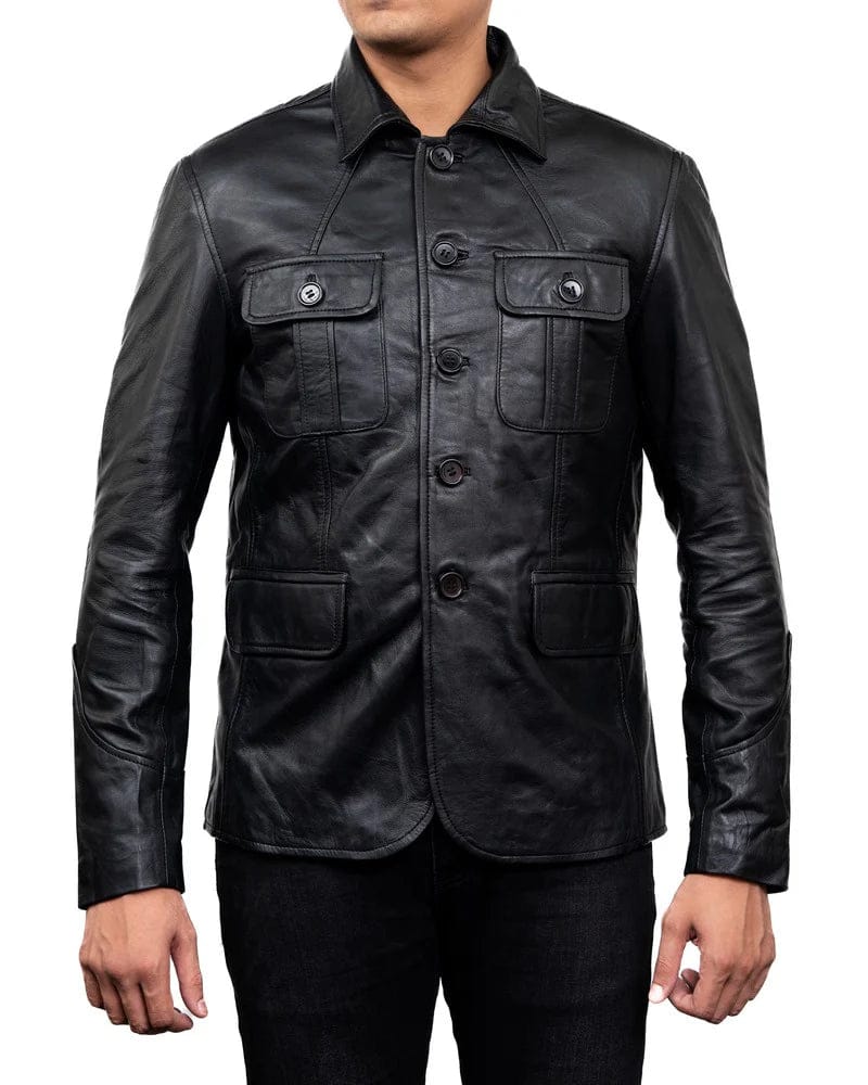 Black Leather Four-Pocket Jacket