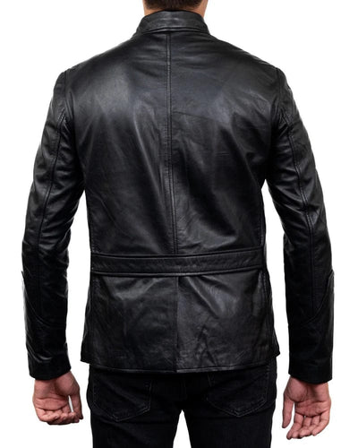 Black Leather Four-Pocket Jacket