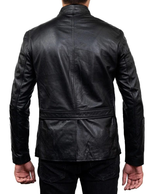 Men's Black Leather Four-Pocket Safari Field Jacket
