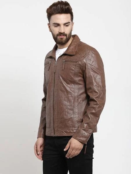 Men's Diamond Quilted Shoulder Cafe Leather Jacket