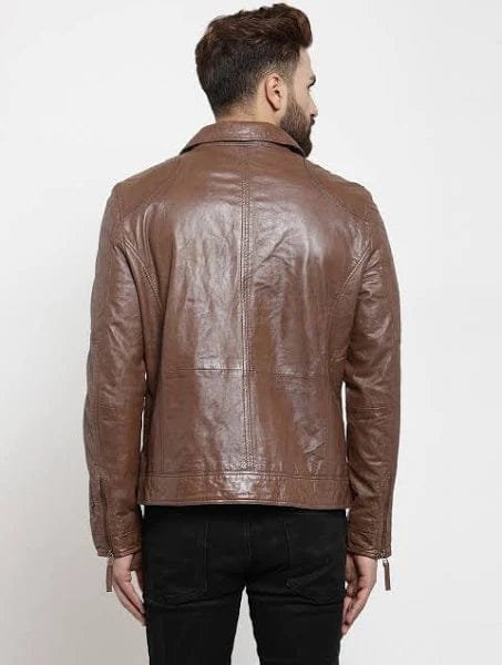 Men's Diamond Quilted Shoulder Cafe Leather Jacket