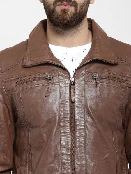 Men's Diamond Quilted Shoulder Cafe Leather Jacket