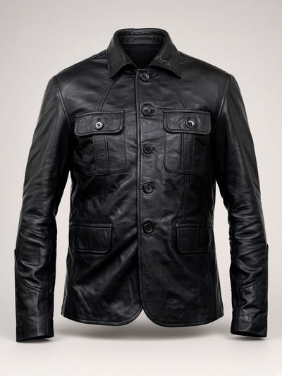 Black Leather Four-Pocket Jacket – front view
