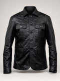Black Leather Four-Pocket Jacket – front view