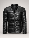 Quilted Puffer Leather Jacket – front view