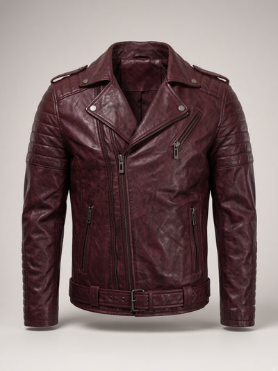 Crimson Sleeve Leather Jacket – front view