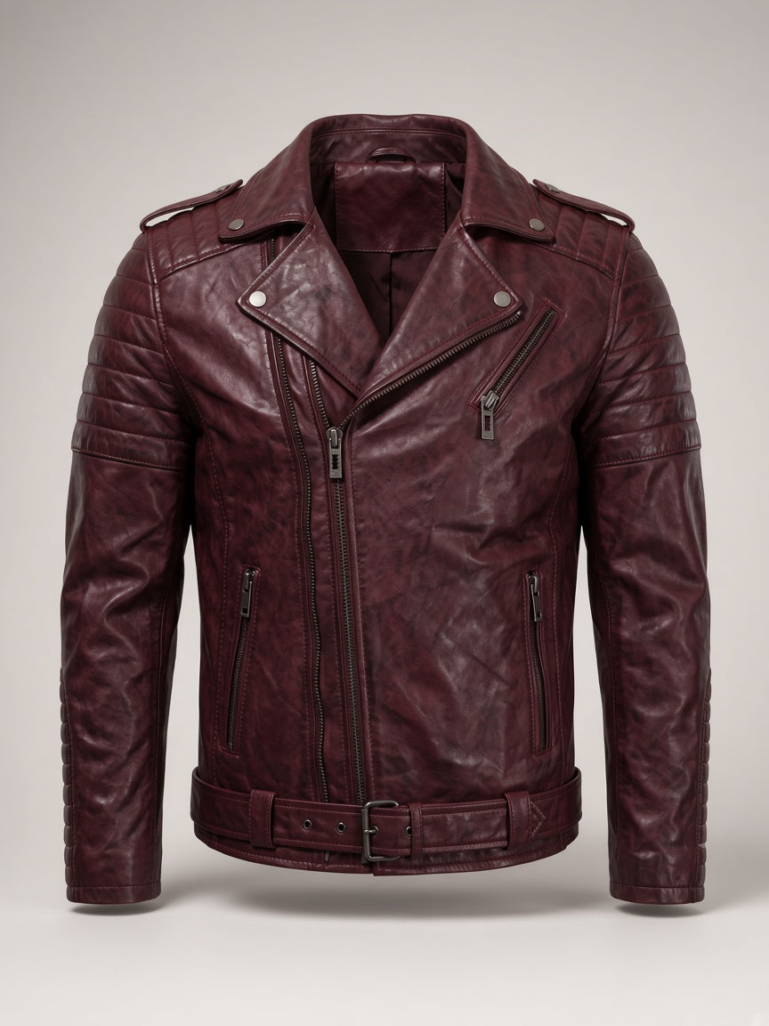 Crimson Sleeve Leather Jacket – front view