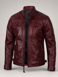 Maroon Shoulder Cafe Racer Jacket – front view