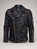 Multi-Pocket Biker Leather Jacket – front view