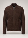 Premium Brown Suede Bomber Jacket – front view